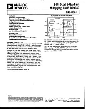 DAC8841. 8-Bit Octal, 2-Quadrant Multiplying, CMOS TrimDAC
