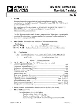 MAT02S. Aerospace Low Noise, Matched Dual NPN Transistor