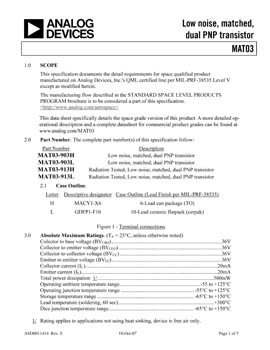MAT03S. Aerospace Low Noise, Matched Dual PNP Transistor