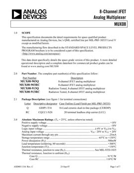 MUX08S. Aerospace 8-Channel JFET Analog Multiplexer (Overvoltage & Power Supply Loss Protected)