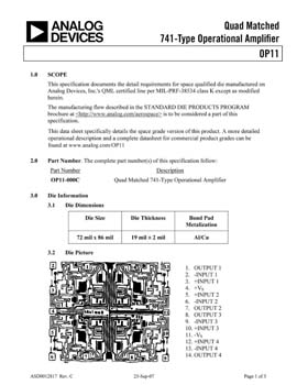 OP11S. Aerospace Quad Matched 741-Type Op Amp