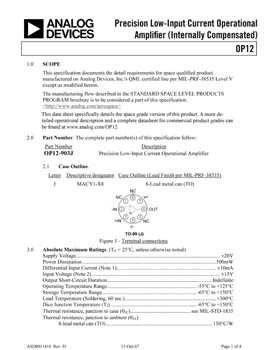 OP12S. Aerospace Precision Low Input Current Operational Amplifier