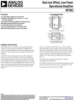 OP200. Dual Low Offset, Low Power Operational Amplifier