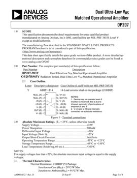 OP207S. Aerospace Dual Ultra-Low Vos Matched Op Amp