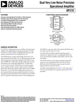 OP270. Dual Very Low Noise Precision Operational Amplifier