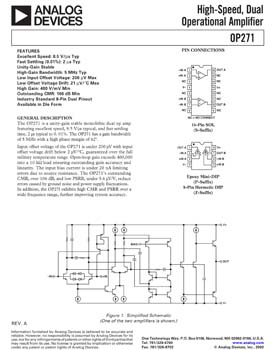 OP271. High Speed, Dual Operational Amplifier