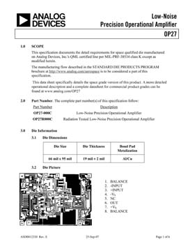 OP27S. Aerospace Low Noise Precision Op Amp