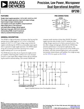OP290. Dual Precision, Low Voltage, Micropower Op Amp