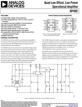 OP400. Quad Low Offset, Low Power Operational Amplifier