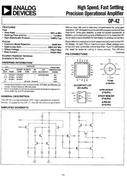 OP42. High Speed, Fast Settling Precision Operational Amplifier