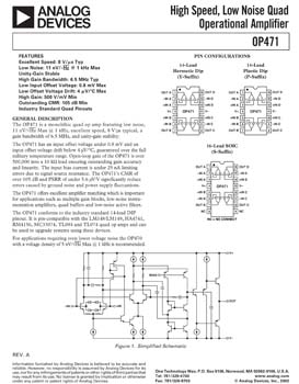 OP471. High Speed, Low Noise Quad Operational Amplifier