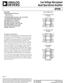 OP490. Low-Voltage Micropower Quad Operational Amplifier