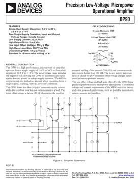 OP90. Precision, Low Voltage Micropower Operational Amplifier