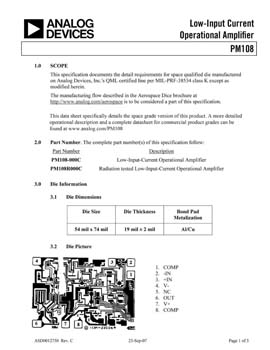 PM108S. Aerospace Low Input Current Operational Amplifier