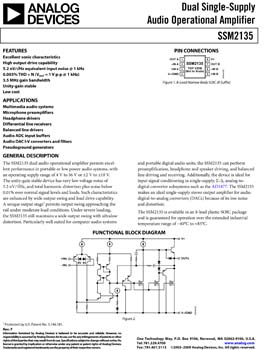 SSM2135. Dual Single-Supply Audio Operational Amplifier