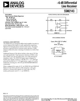 SSM2143. -6 dB Differential Line Receiver