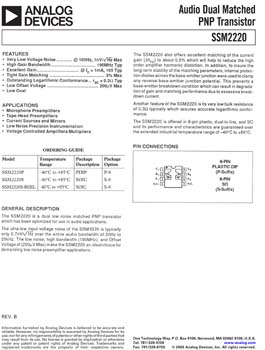SSM2220. Audio Dual Matched PNP Transistor