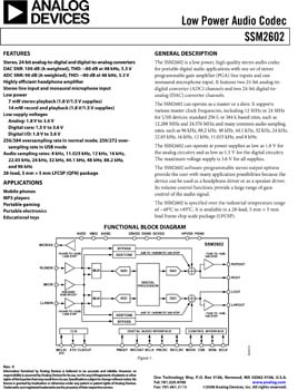 SSM2602. Low Power Audio Codec